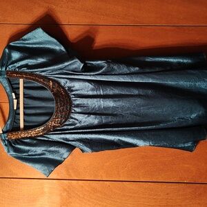 Cato Silky Deep Aqua Embellished Neck Shirt